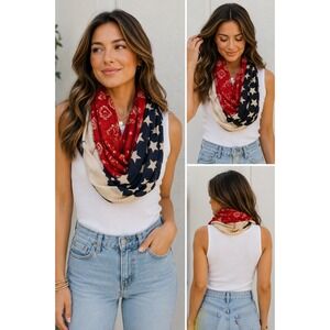 Quagga USA Flag Stars Stripes Paisley Infinity Scarf Red White Blue Viscose